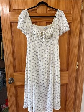 RIHOAS Cream Dress with Blue Floral Accents